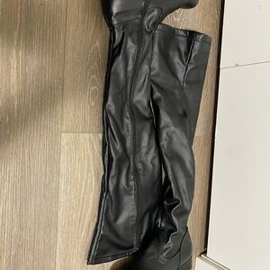Black Over-the-Knee Faux Leather Boots - Classic Tall Style